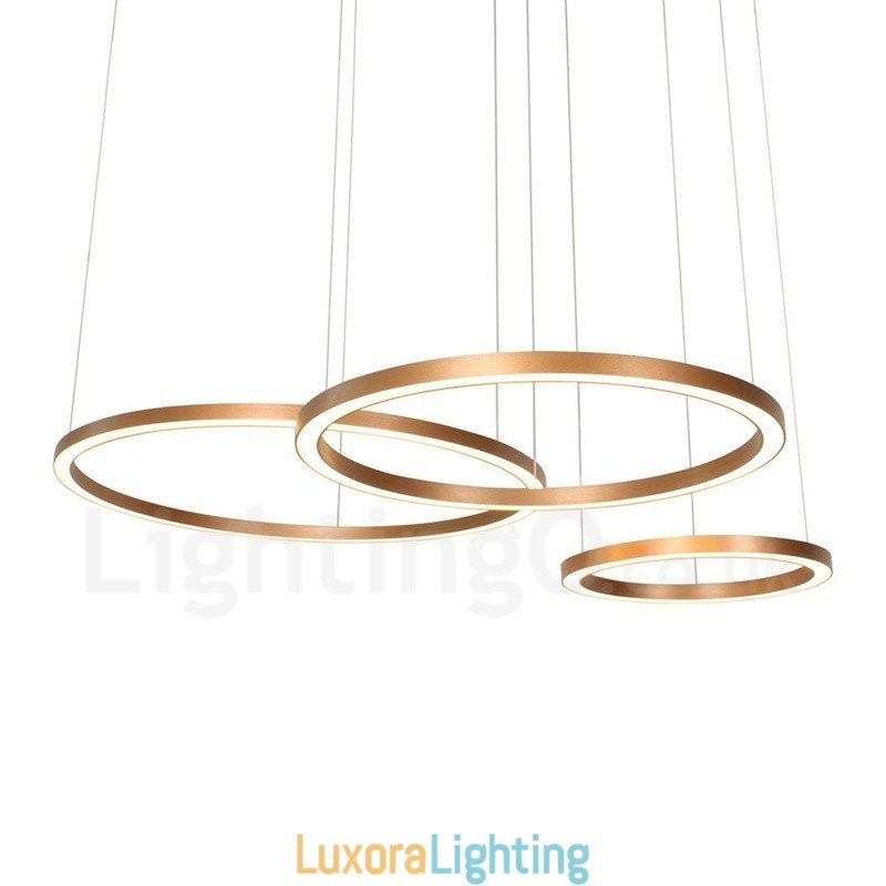 Designer Touch Decorative Wi Fi Smart Dimmable Gold Rose Gold Modern Contemporary 3 Rings Light Aluminum Alloy Pendant Light with Acrylic Shade