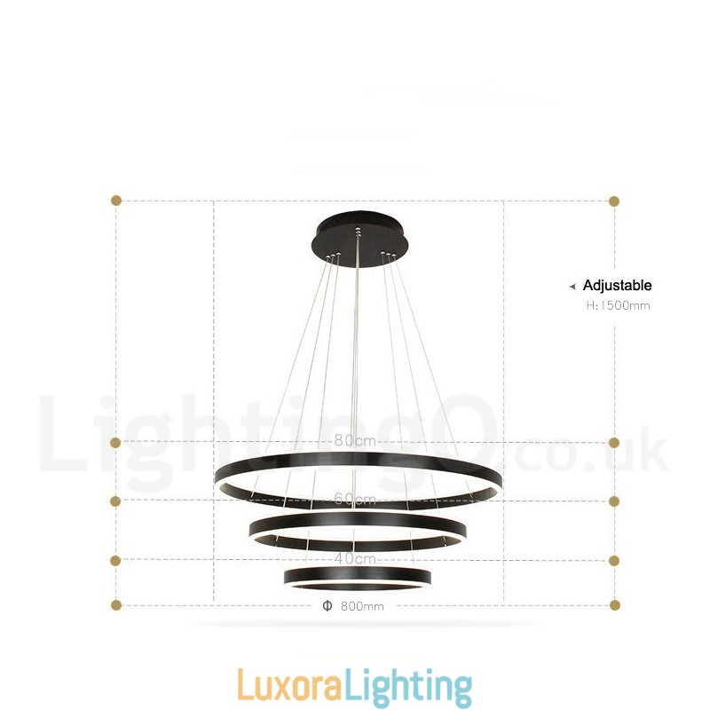 Designer Touch Decorative Dimmable Wi Fi Smart 3 Rings Two Strips Modern Contemporary Pendant Light with Acrylic Shade