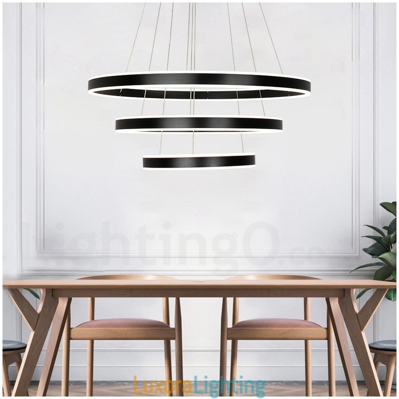 Designer Touch Decorative Dimmable Wi Fi Smart 3 Rings Two Strips Modern Contemporary Pendant Light with Acrylic Shade