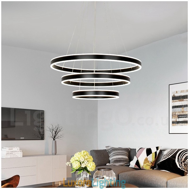 Designer Touch Decorative Dimmable Wi Fi Smart 3 Rings Two Strips Modern Contemporary Pendant Light with Acrylic Shade
