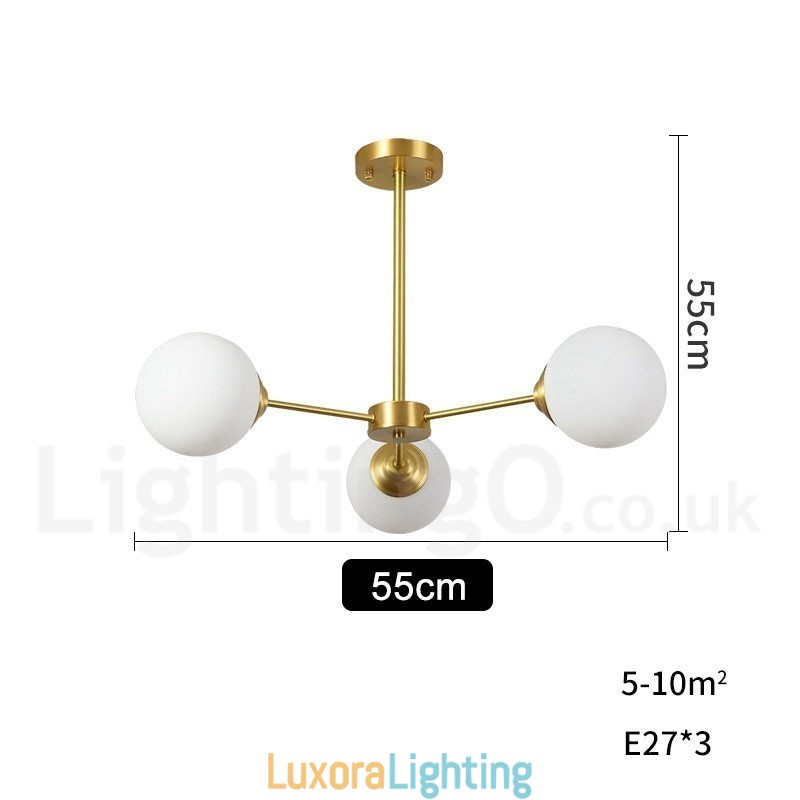Designer Touch Decorative 3 Light Pure Brass Northern Europe Bean Chandelier Modern Metal Molecules Pendant Light