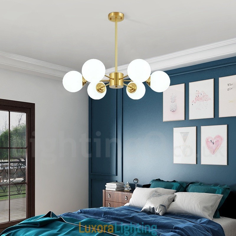 Designer Touch Decorative 6 Light Pure Brass Northern Europe Bean Chandelier Modern Metal Molecules Pendant Light