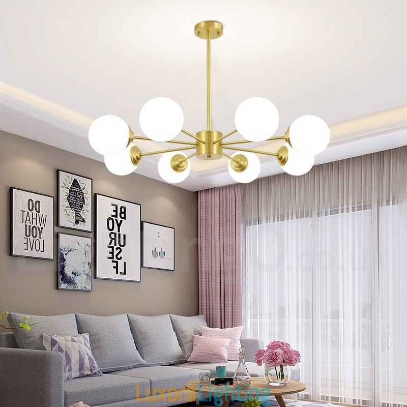 Designer Touch Decorative 8 Light Pure Brass Northern Europe Bean Chandelier Modern Metal Molecules Pendant Light