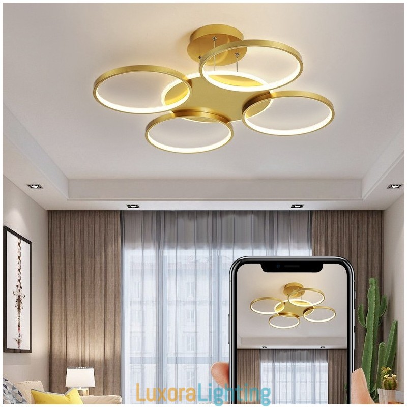Designer Touch Decorative Gold Modern Contemporary Nordic Style Circle Ceiling Chandelier with Remote Control Also Can Be Used As Wall Light