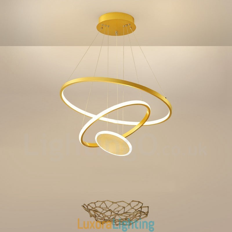 Designer Touch Decorative Three Circles Modern Design Three Rings Gold Pendant Light with Remote Control