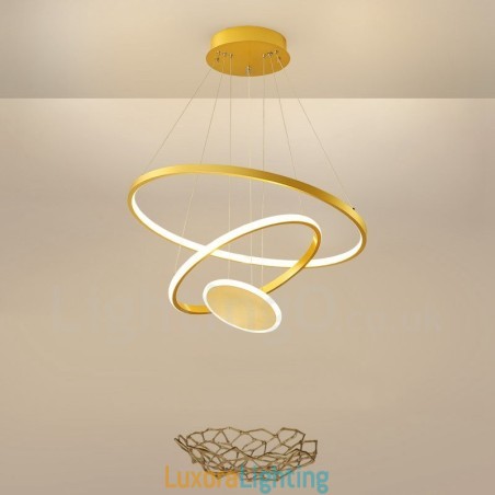 Designer Touch Decorative Three Circles Modern Design Three Rings Gold Pendant Light with Remote Control
