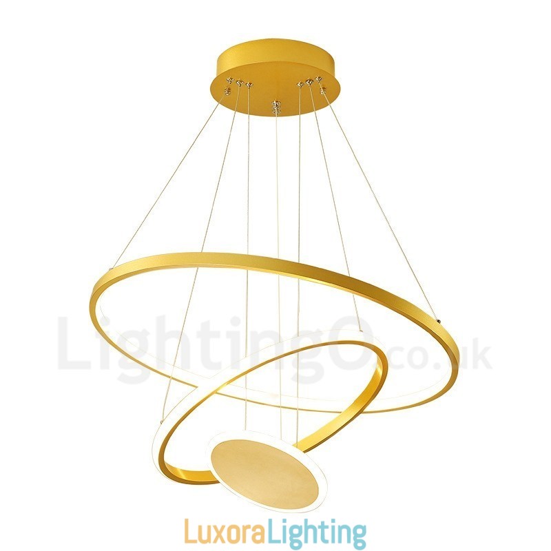Designer Touch Decorative Three Circles Modern Design Three Rings Gold Pendant Light with Remote Control