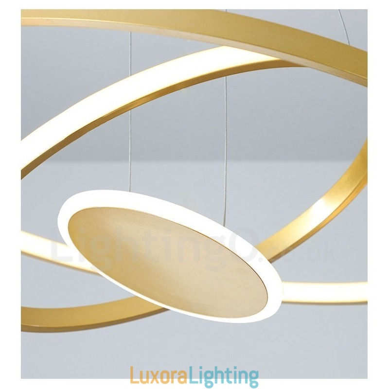 Designer Touch Decorative Three Circles Modern Design Three Rings Gold Pendant Light with Remote Control