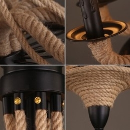 Designer Touch Decorative 8 Light Candle Industrial Style Hemp Rope Pendant Chandelier Light