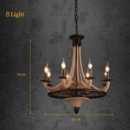 Designer Touch Decorative 8 Light Candle Industrial Style Hemp Rope Pendant Chandelier Light