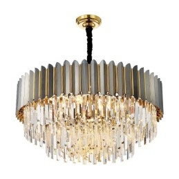Designer Touch Decorative Luxury Postmodern Black and Gold Round K9 Crystal Pendant Chandelier Exhibition Hall
