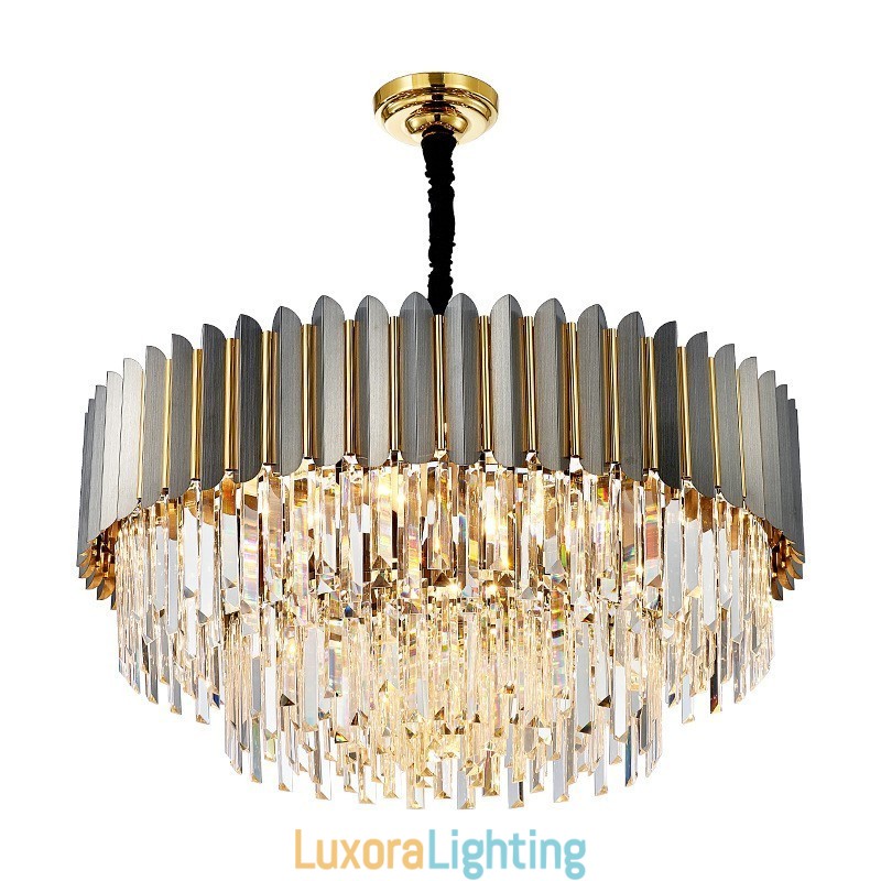 Designer Touch Decorative Luxury Postmodern Black and Gold Round K9 Crystal Pendant Chandelier Exhibition Hall