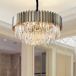 Designer Touch Decorative Luxury Postmodern Black and Gold Round K9 Crystal Pendant Chandelier Exhibition Hall