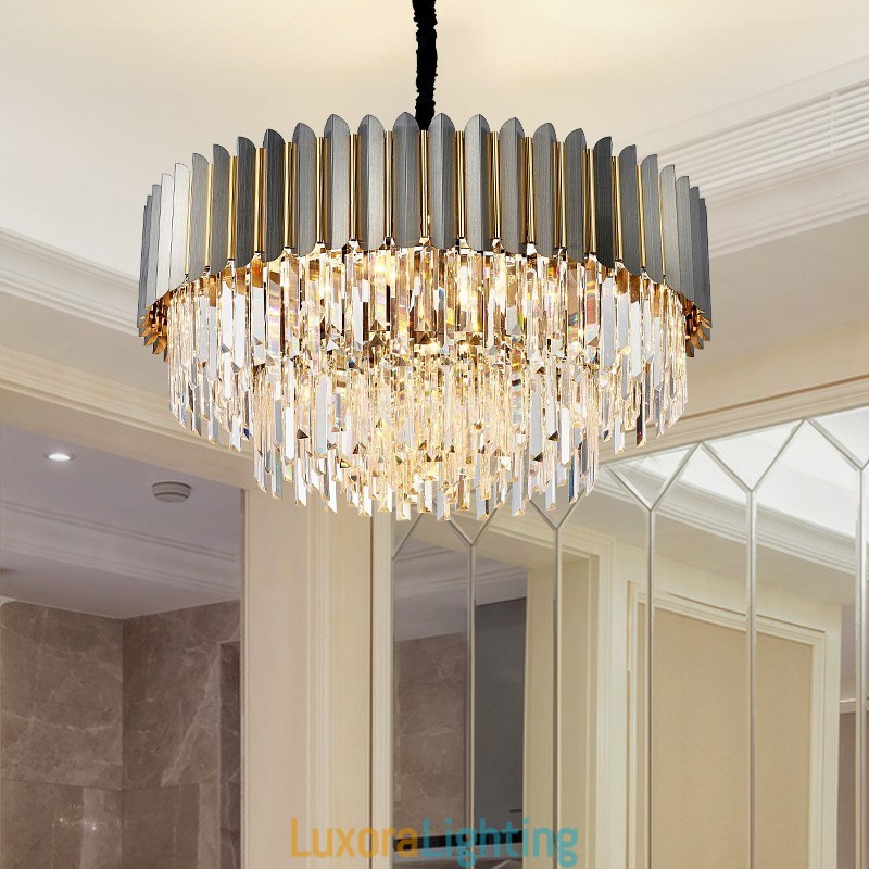 Designer Touch Decorative Luxury Postmodern Black and Gold Round K9 Crystal Pendant Chandelier Exhibition Hall