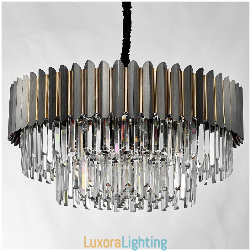 Designer Touch Decorative Luxury Postmodern Black and Gold Round K9 Crystal Pendant Chandelier Exhibition Hall