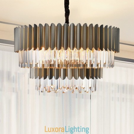 Designer Touch Decorative Two Tiers Luxury Postmodern Black and Gold Round K9 Crystal Pendant Chandelier