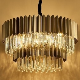 Designer Touch Decorative Two Tiers Luxury Postmodern Black and Gold Round K9 Crystal Pendant Chandelier