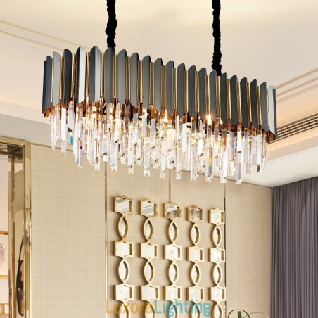 Designer Touch Decorative Luxury Postmodern Black and Gold Round K9 Crystal Pendant Chandelier