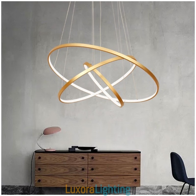 Designer Touch Decorative Dimmable Pendant Light with Remote Control Gold Modern Design Three Rings
