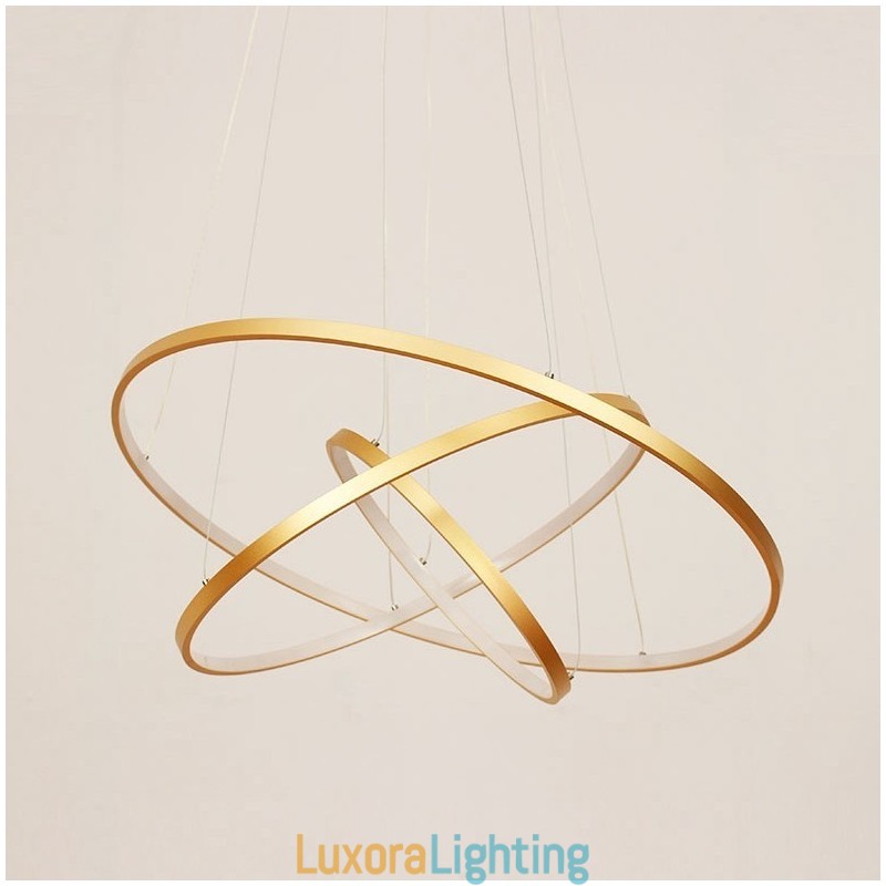 Designer Touch Decorative Dimmable Pendant Light with Remote Control Gold Modern Design Three Rings