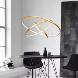 Designer Touch Decorative Dimmable Pendant Light with Remote Control Gold Modern Design Three Rings