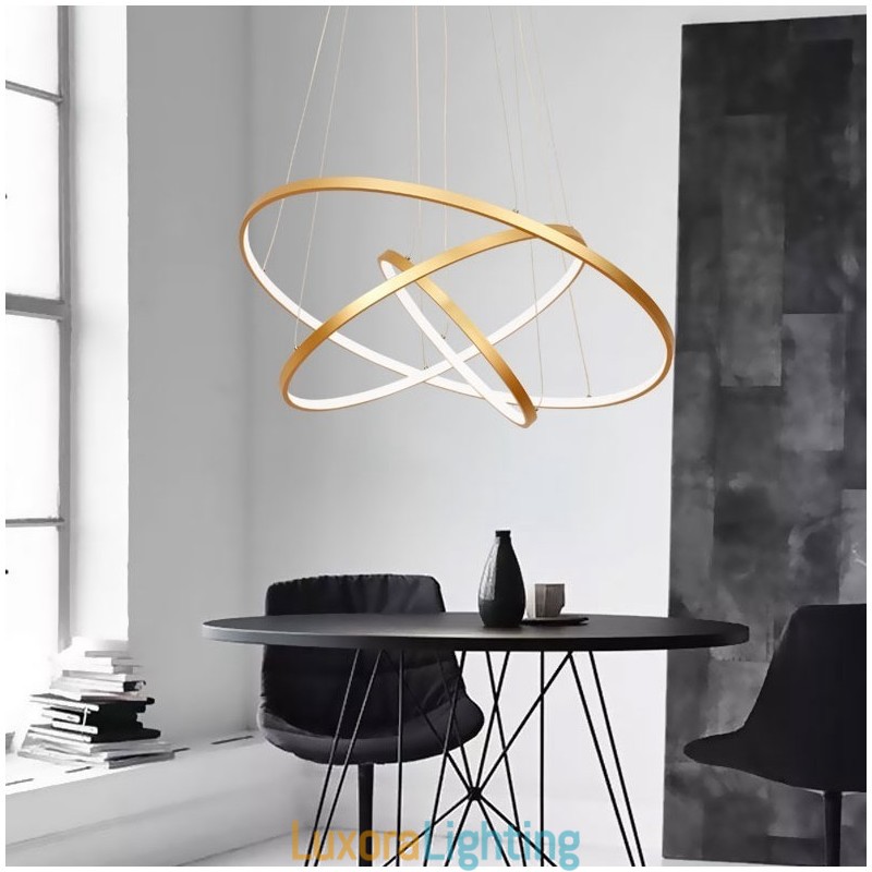 Designer Touch Decorative Dimmable Pendant Light with Remote Control Gold Modern Design Three Rings