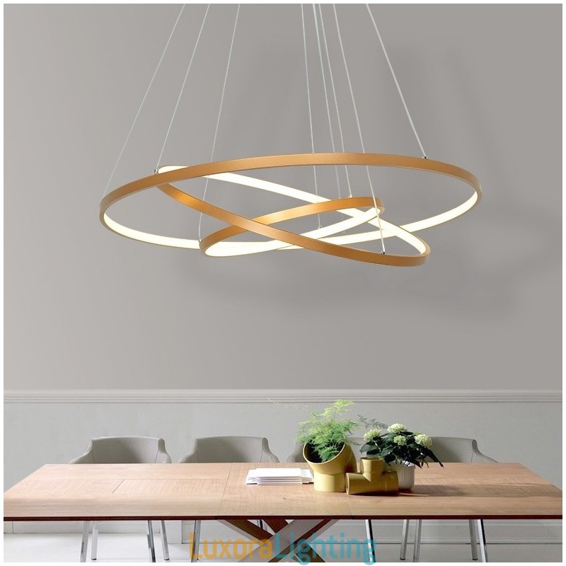 Designer Touch Decorative Dimmable Pendant Light with Remote Control Gold Modern Design Three Rings