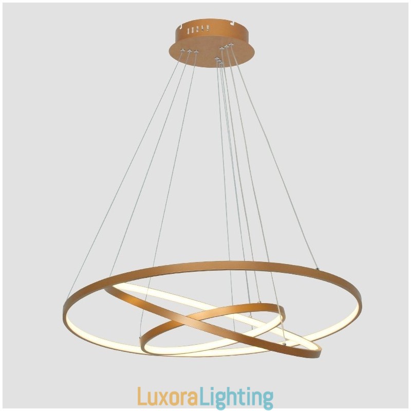 Designer Touch Decorative Dimmable Pendant Light with Remote Control Gold Modern Design Three Rings