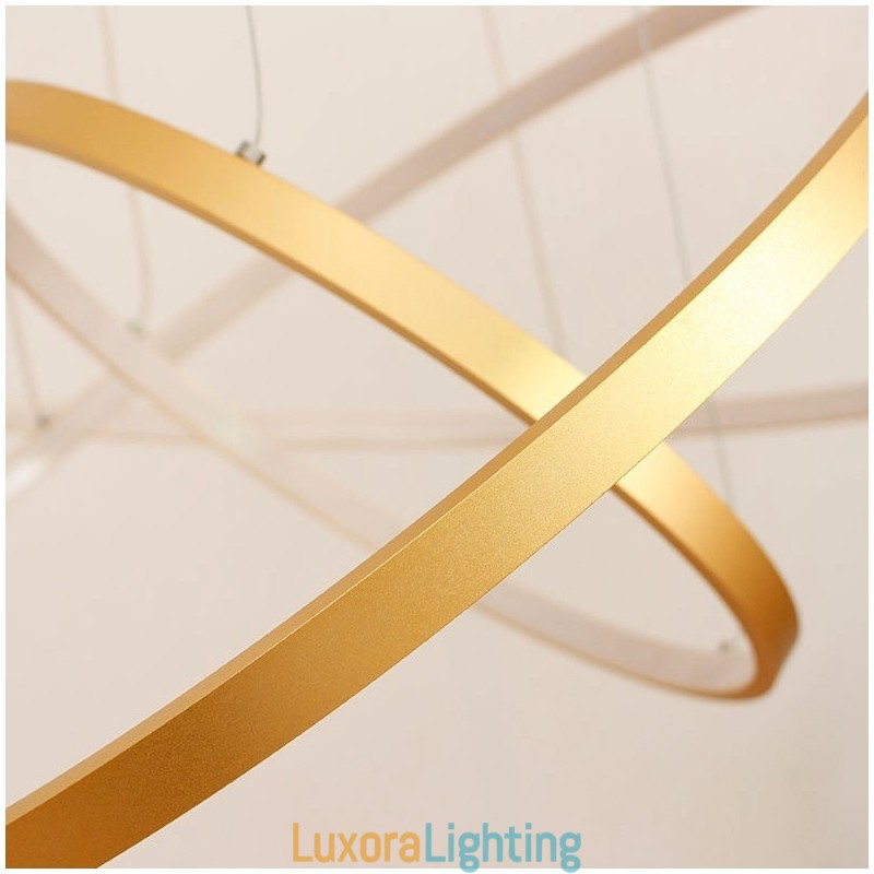 Designer Touch Decorative Dimmable Pendant Light with Remote Control Gold Modern Design Three Rings