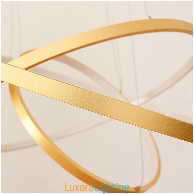 Designer Touch Decorative Dimmable Pendant Light with Remote Control Gold Modern Design Three Rings
