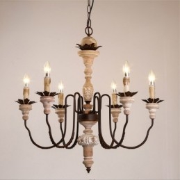 Designer Touch Decorative Country Vintage Wooden 6 Light Chandelier Light