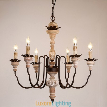 Designer Touch Decorative Country Vintage Wooden 6 Light Chandelier Light