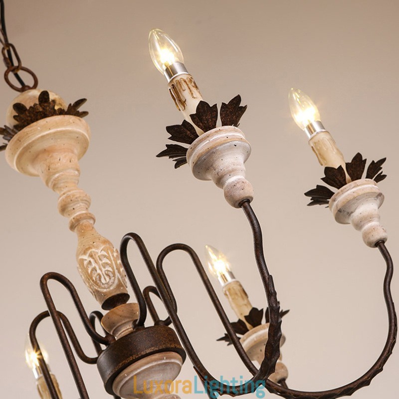 Designer Touch Decorative Country Vintage Wooden 6 Light Chandelier Light