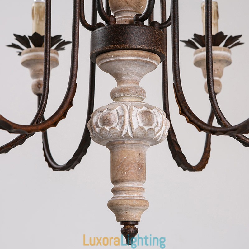 Designer Touch Decorative Country Vintage Wooden 6 Light Chandelier Light