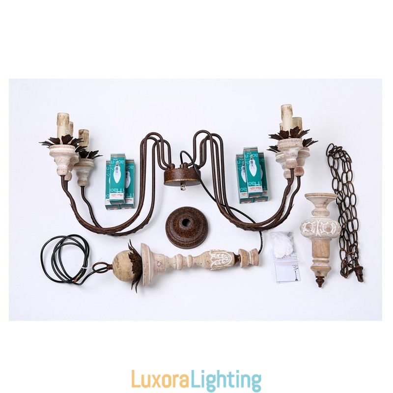 Designer Touch Decorative Country Vintage Wooden 6 Light Chandelier Light