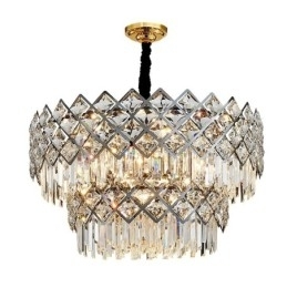 Designer Touch Decorative Two Tiers Luxury Postmodern Black and Gold Round K9 Crystal Pendant Chandelier