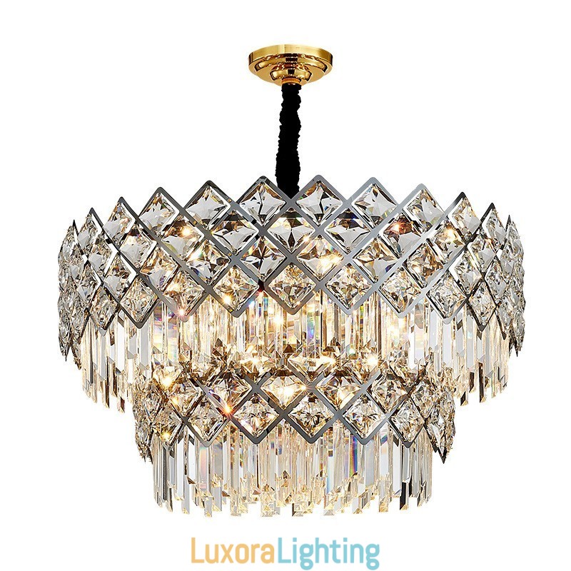 Designer Touch Decorative Two Tiers Luxury Postmodern Black and Gold Round K9 Crystal Pendant Chandelier