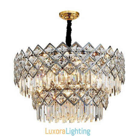 Designer Touch Decorative Two Tiers Luxury Postmodern Black and Gold Round K9 Crystal Pendant Chandelier