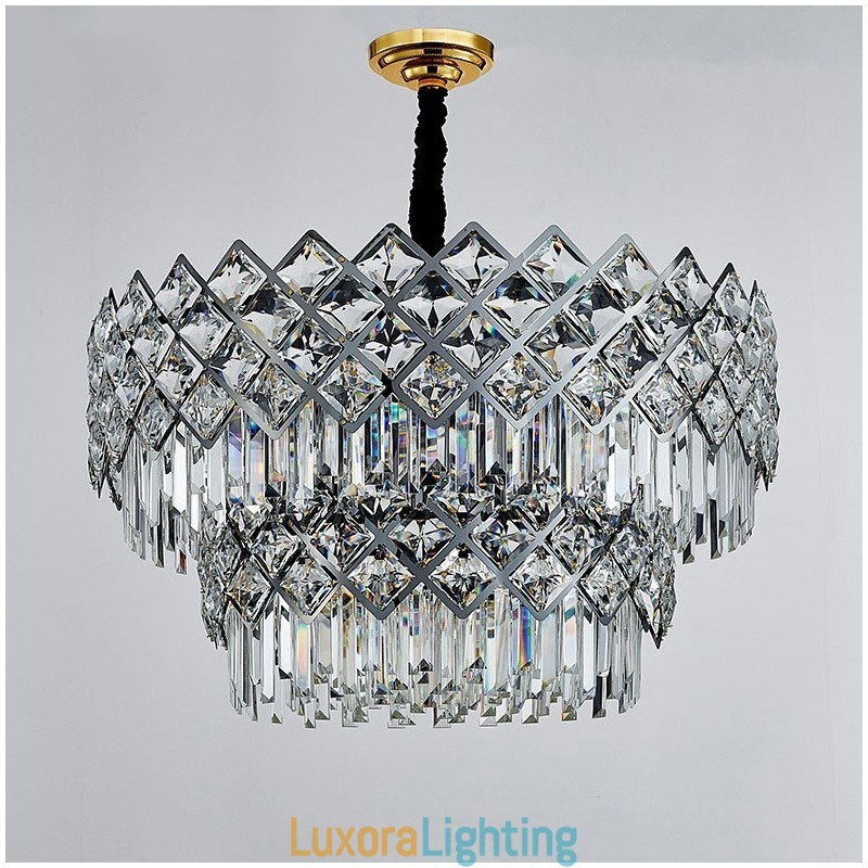 Designer Touch Decorative Two Tiers Luxury Postmodern Black and Gold Round K9 Crystal Pendant Chandelier