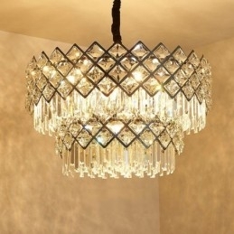 Designer Touch Decorative Two Tiers Luxury Postmodern Black and Gold Round K9 Crystal Pendant Chandelier