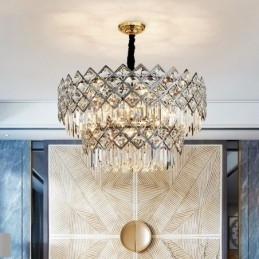 Designer Touch Decorative Two Tiers Luxury Postmodern Black and Gold Round K9 Crystal Pendant Chandelier