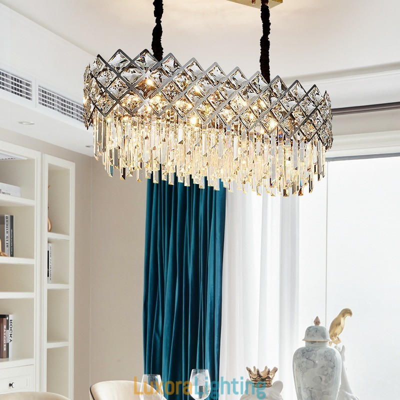 Designer Touch Decorative Luxury Postmodern Silver Round K9 Crystal Pendant Chandelier