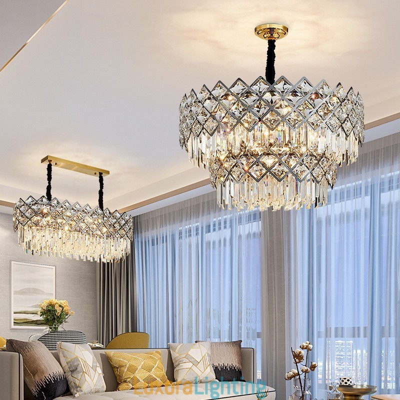 Designer Touch Decorative Luxury Postmodern Silver Round K9 Crystal Pendant Chandelier