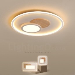 Designer Touch Decorative Wood Dimmable Modern Contemporary Nordic Style Flush Mount Round Ceiling Lights with Remote Control Also Can Be Used As Wall Light