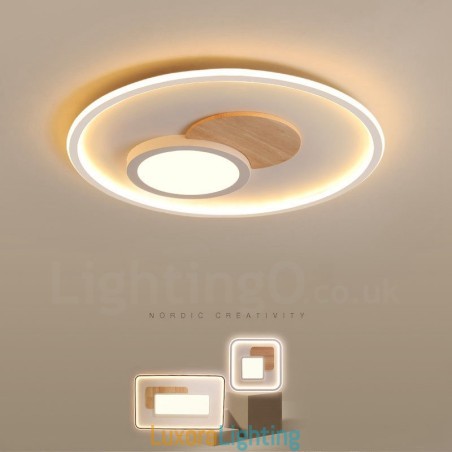 Designer Touch Decorative Wood Dimmable Modern Contemporary Nordic Style Flush Mount Round Ceiling Lights with Remote Control Also Can Be Used As Wall Light