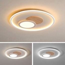 Designer Touch Decorative Wood Dimmable Modern Contemporary Nordic Style Flush Mount Round Ceiling Lights with Remote Control Also Can Be Used As Wall Light