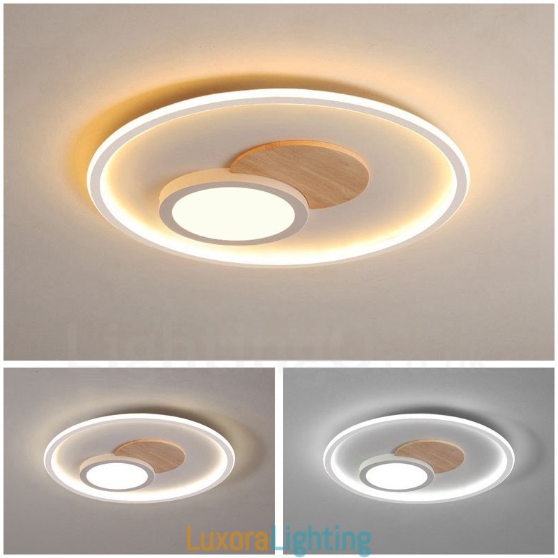 Designer Touch Decorative Wood Dimmable Modern Contemporary Nordic Style Flush Mount Round Ceiling Lights with Remote Control Also Can Be Used As Wall Light