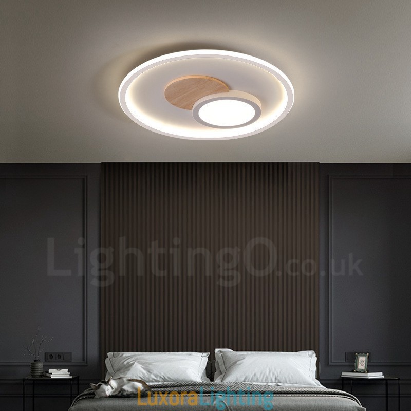 Designer Touch Decorative Wood Dimmable Modern Contemporary Nordic Style Flush Mount Round Ceiling Lights with Remote Control Also Can Be Used As Wall Light