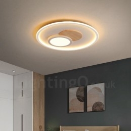 Designer Touch Decorative Wood Dimmable Modern Contemporary Nordic Style Flush Mount Round Ceiling Lights with Remote Control Also Can Be Used As Wall Light