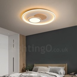 Designer Touch Decorative Wood Dimmable Modern Contemporary Nordic Style Flush Mount Round Ceiling Lights with Remote Control Also Can Be Used As Wall Light